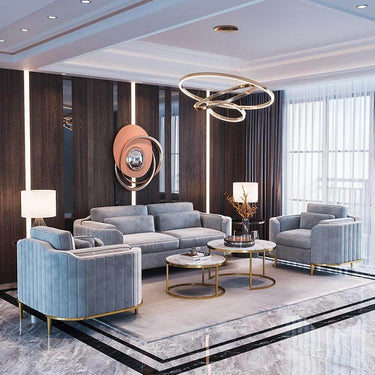 Luxury Brooklyn Sofa Suite Set in Grey Velvet - Stylish Tumbling Design with Gold Legs - UK Luxury Furniture